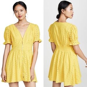 Cleobella Kaia Yellow 100% cotton eyelet Mini Dress Size Small